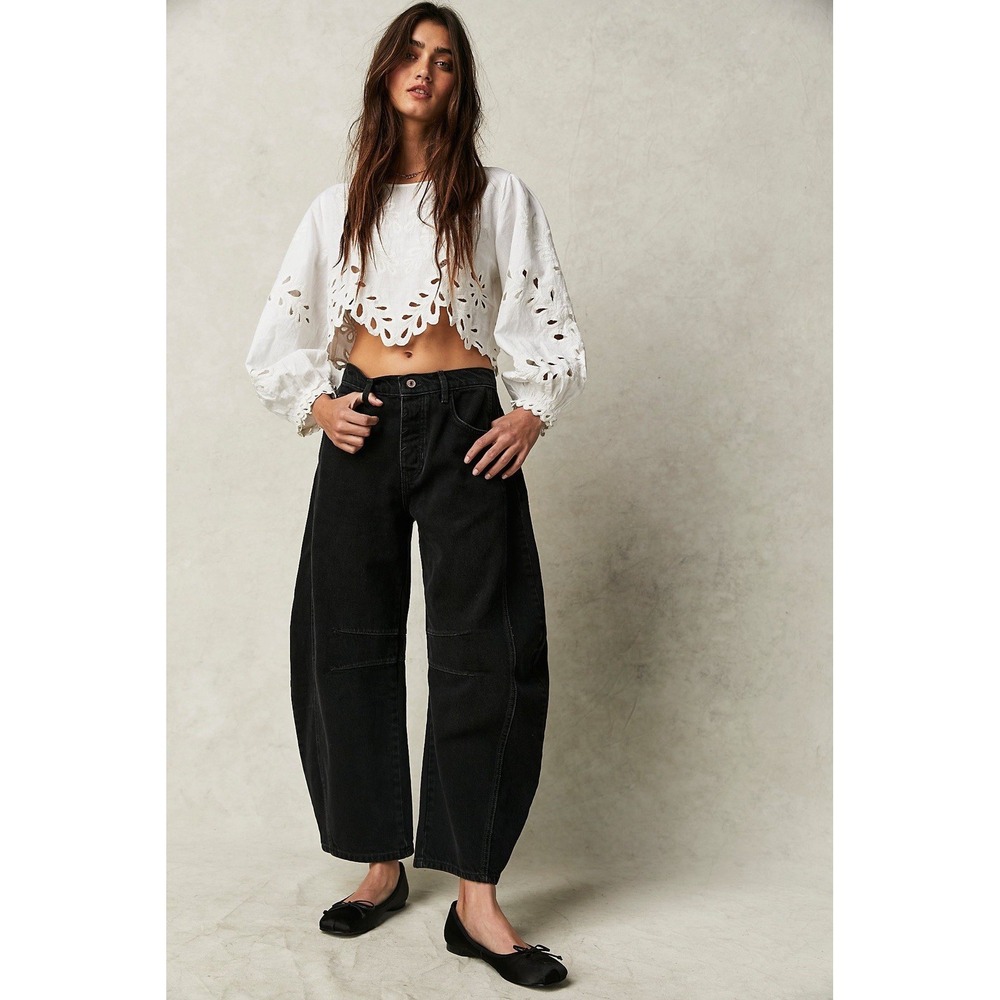 WE THE FREE Good Luck Mid-Rise Barrel Jeans 26 Black Oversized - Picture 3 of 14